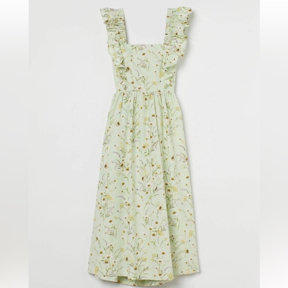 H&M Wildflower Collection Green Floral Poplin Dress